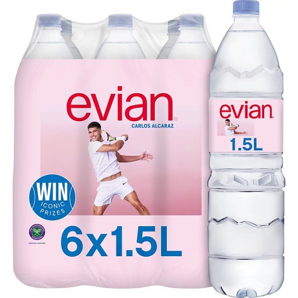 Evian Natural Bottled Mineral Still Water Multipack 6x1.5L (1 x 6x1.5lt) - Honesty Sales