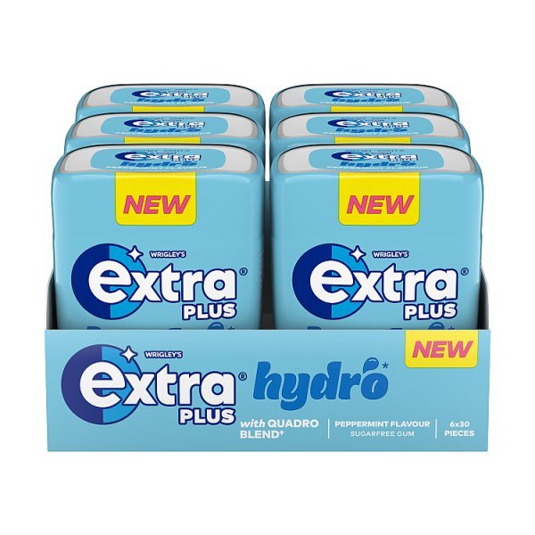 Extra Plus Hydro Sugarfree Chewing Gum Bottle 30 Pieces (6 x 30pc) - Honesty Sales