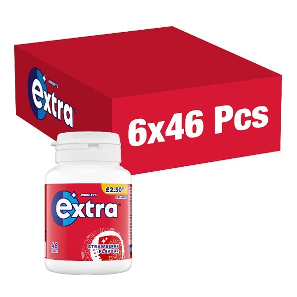 Extra Strawberry Flavour Sugarfree Chewing Gum Bottle £2.50 PMP 46 Pieces (6 x 46pk) - Honesty Sales