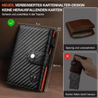 Men’s Slim RFID Wallet – Pop-Up Card Holder, 10-Slot Credit Card Case with Coin Pocket & Window, Carbon Fiber Money Clip (Black, 10.5×8.5×2.8cm)