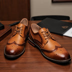 Men’s Brogue Carved Lace-Up Dress Shoes – Business Casual, Faux Upper, Rubber Sole