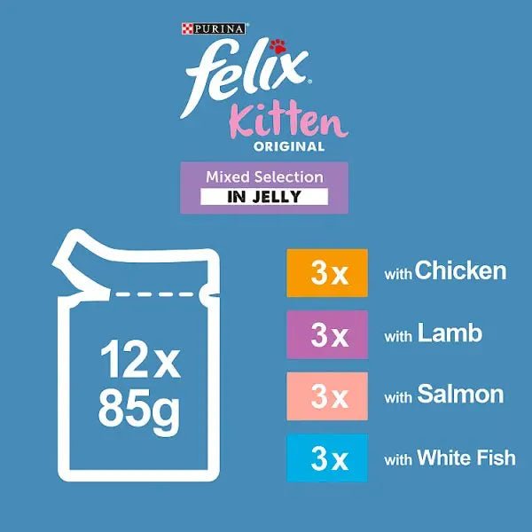FELIX Original Kitten Mixed Selection in Jelly Wet Cat Food 12x85g (Case of 4) - Honesty Sales