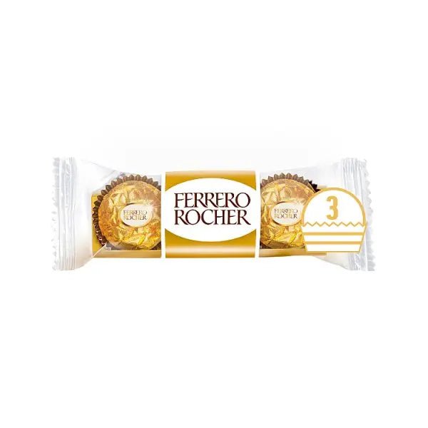 Ferrero Rocher Milk Chocolate Hazelnut Pralines Treat Pack 3 Pieces 37.5g (Case of 16) - Honesty Sales