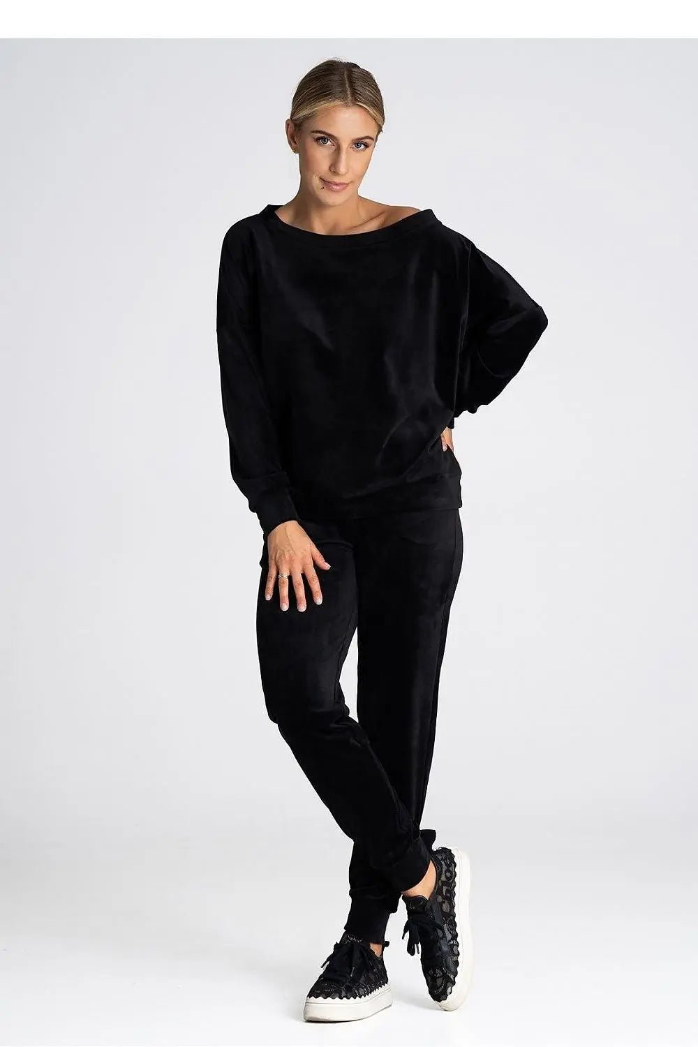 Figl elastic waistband velour pants - Honesty Sales