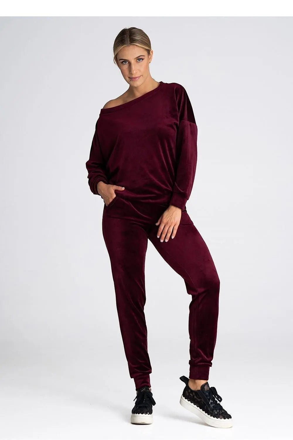 Figl elastic waistband velour pants - Honesty Sales