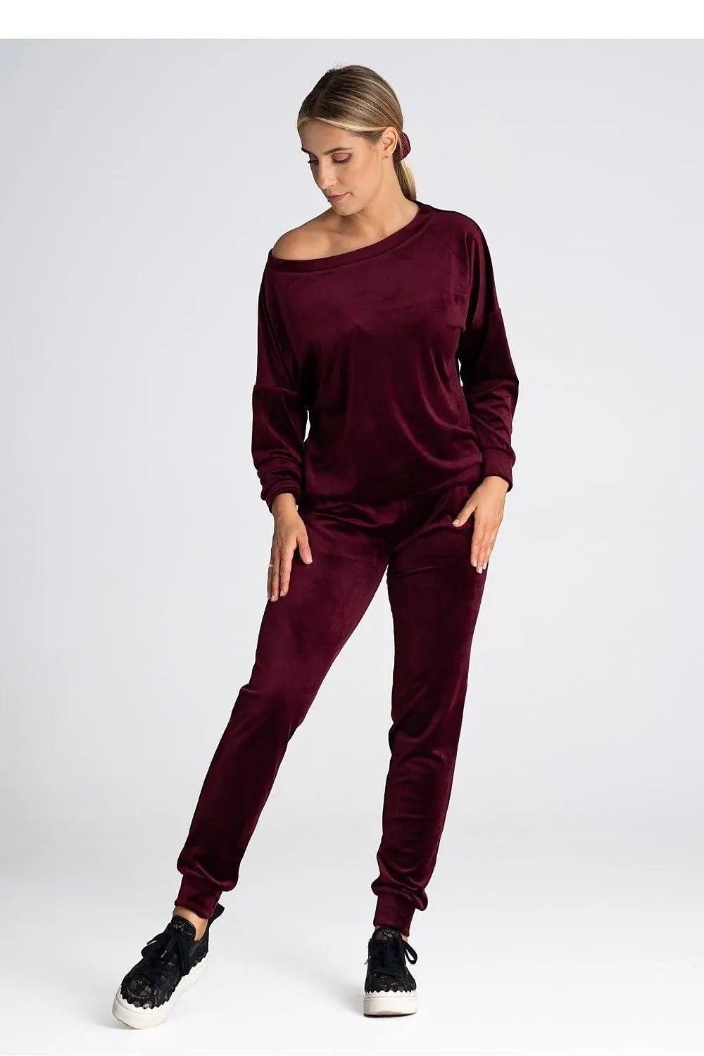 Figl elastic waistband velour pants - Honesty Sales