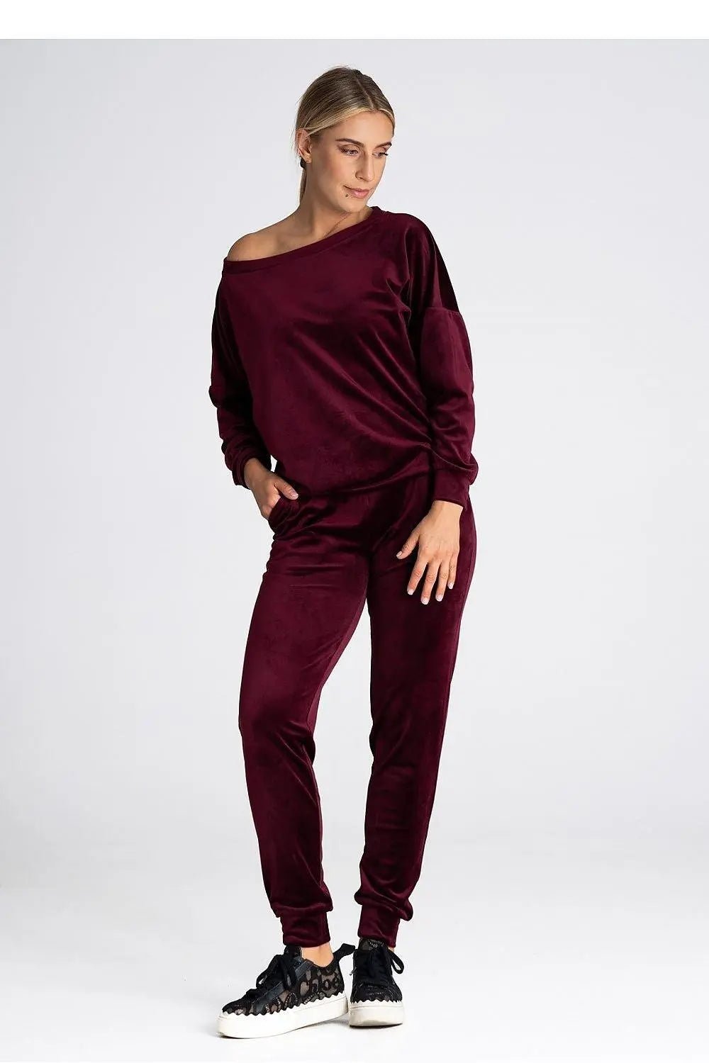 Figl elastic waistband velour pants - Honesty Sales