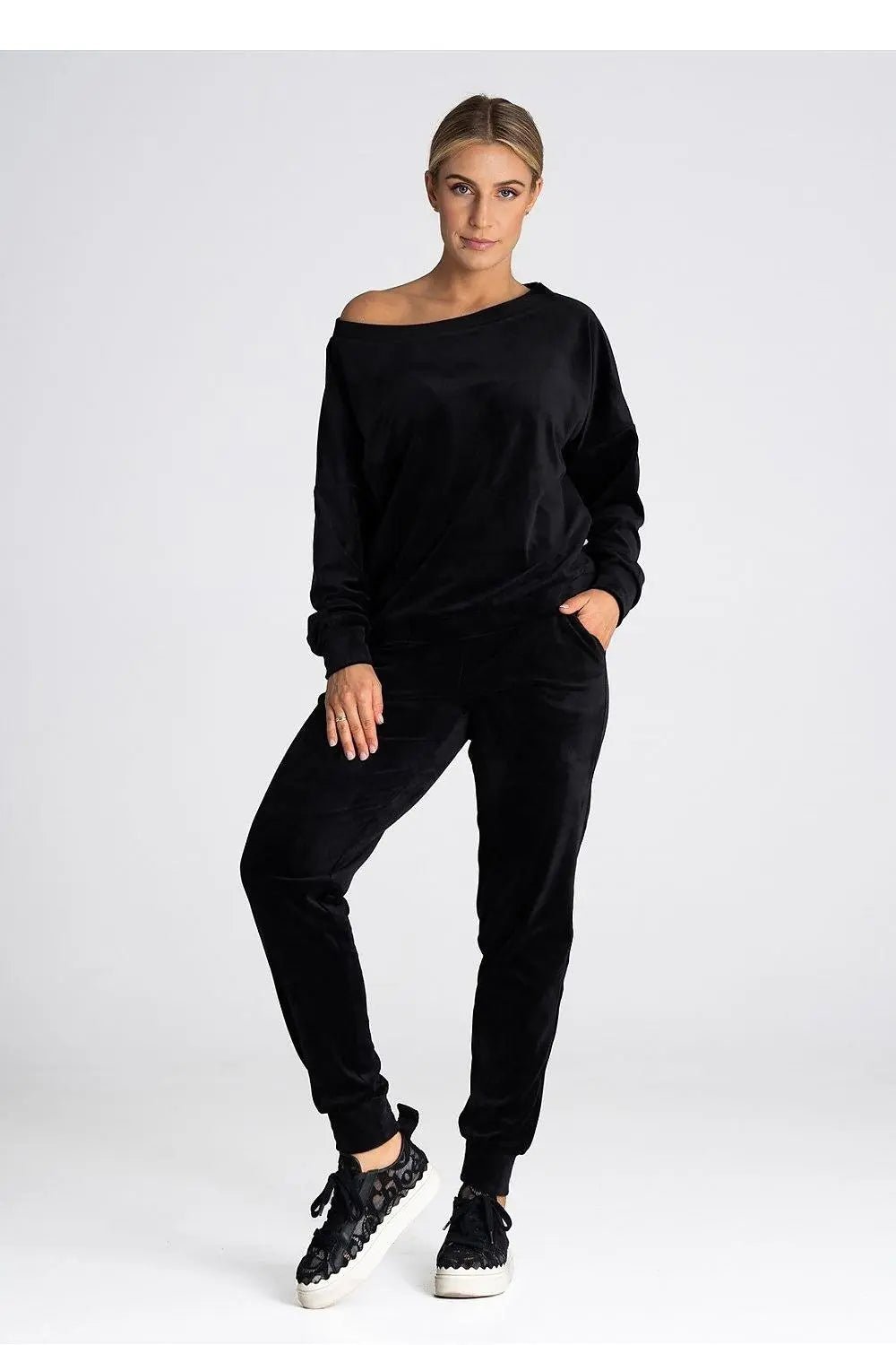 Figl elastic waistband velour pants - Honesty Sales
