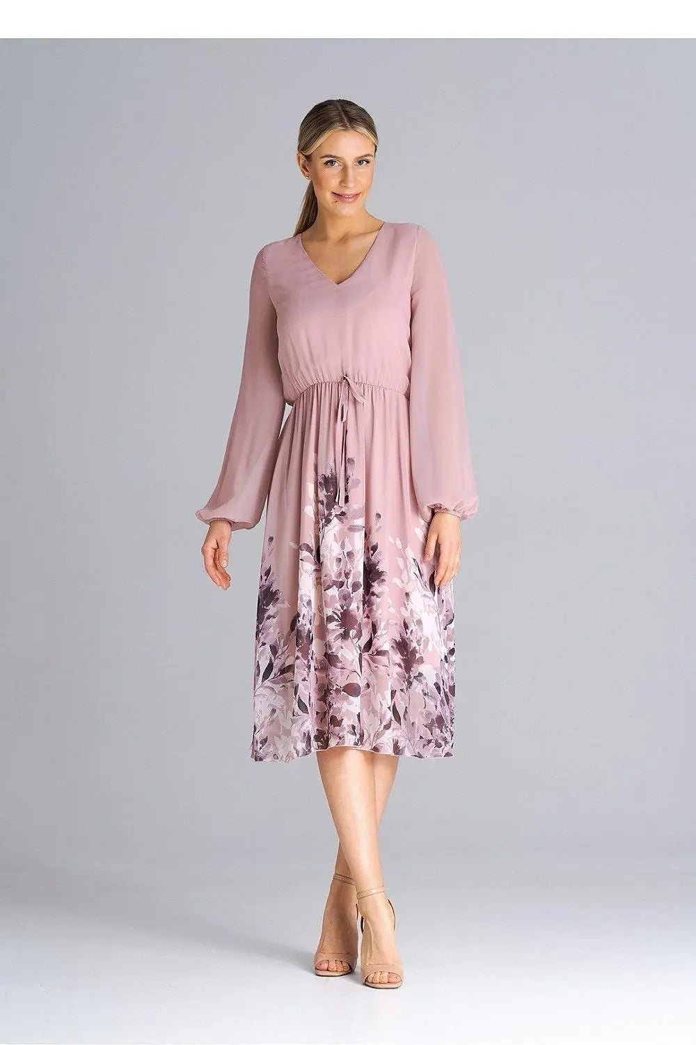 Figl flared cut, long sleeves dress - Honesty Sales