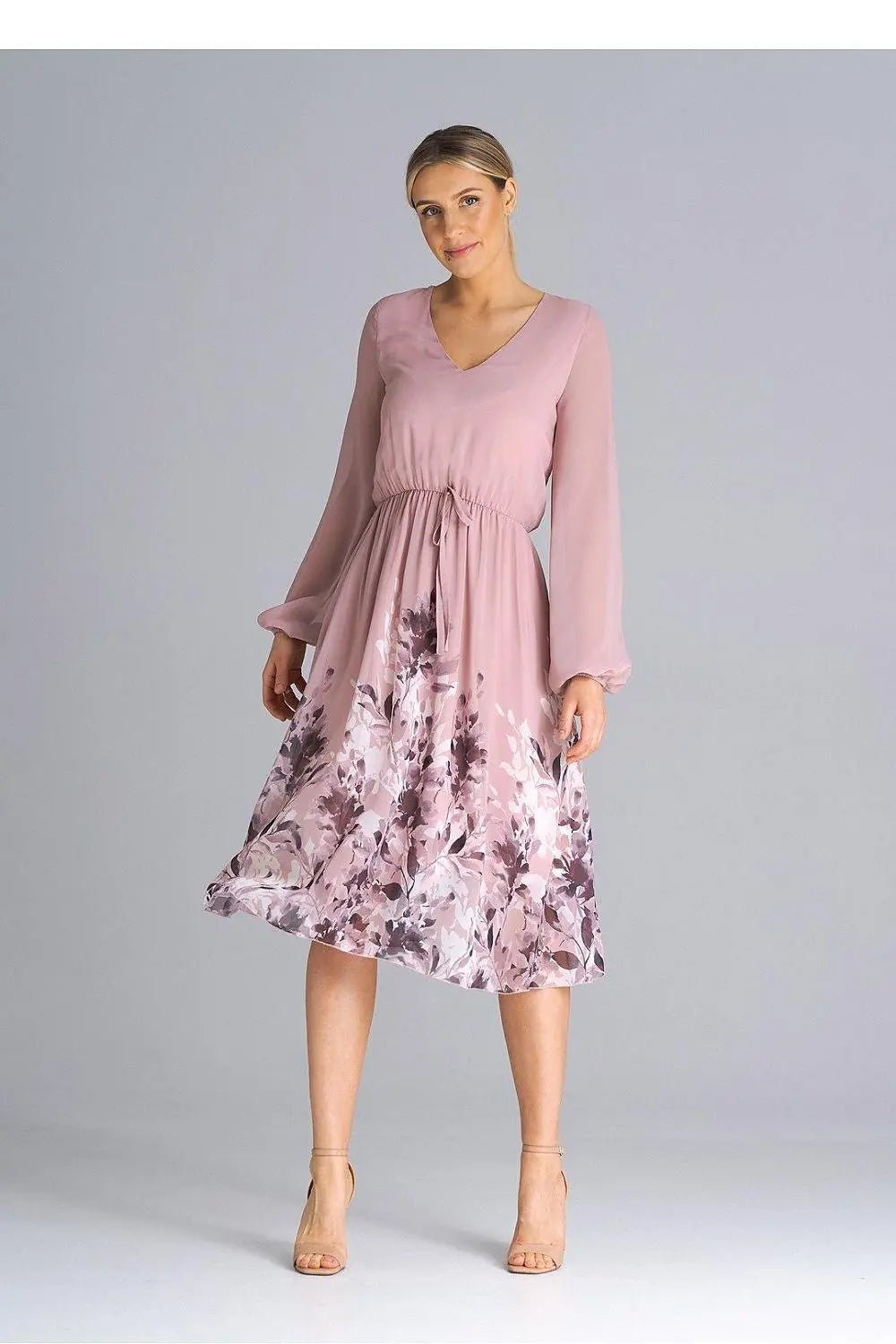 Figl flared cut, long sleeves dress - Honesty Sales