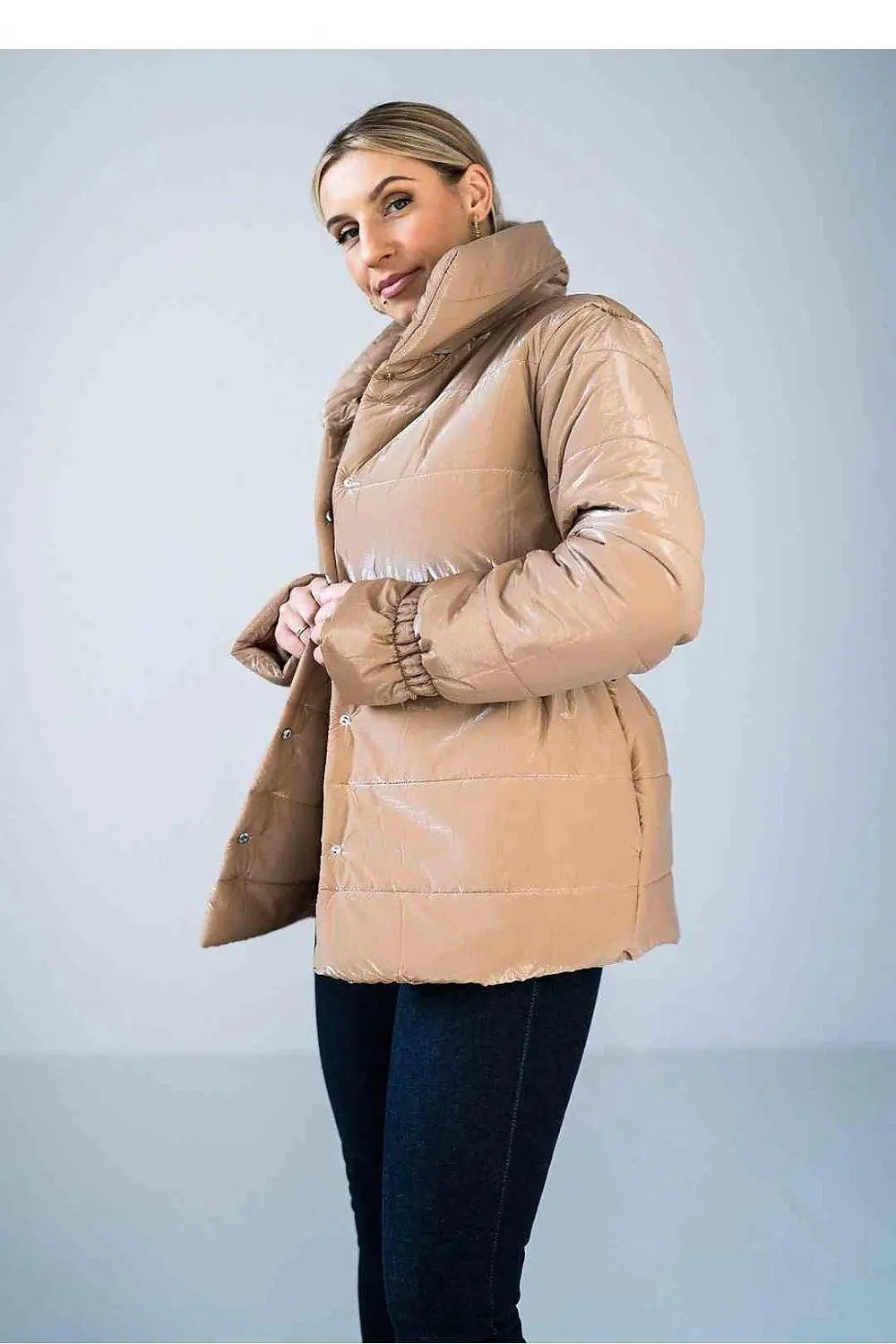 Figl high collar quilted hip-length jacket - Honesty Sales