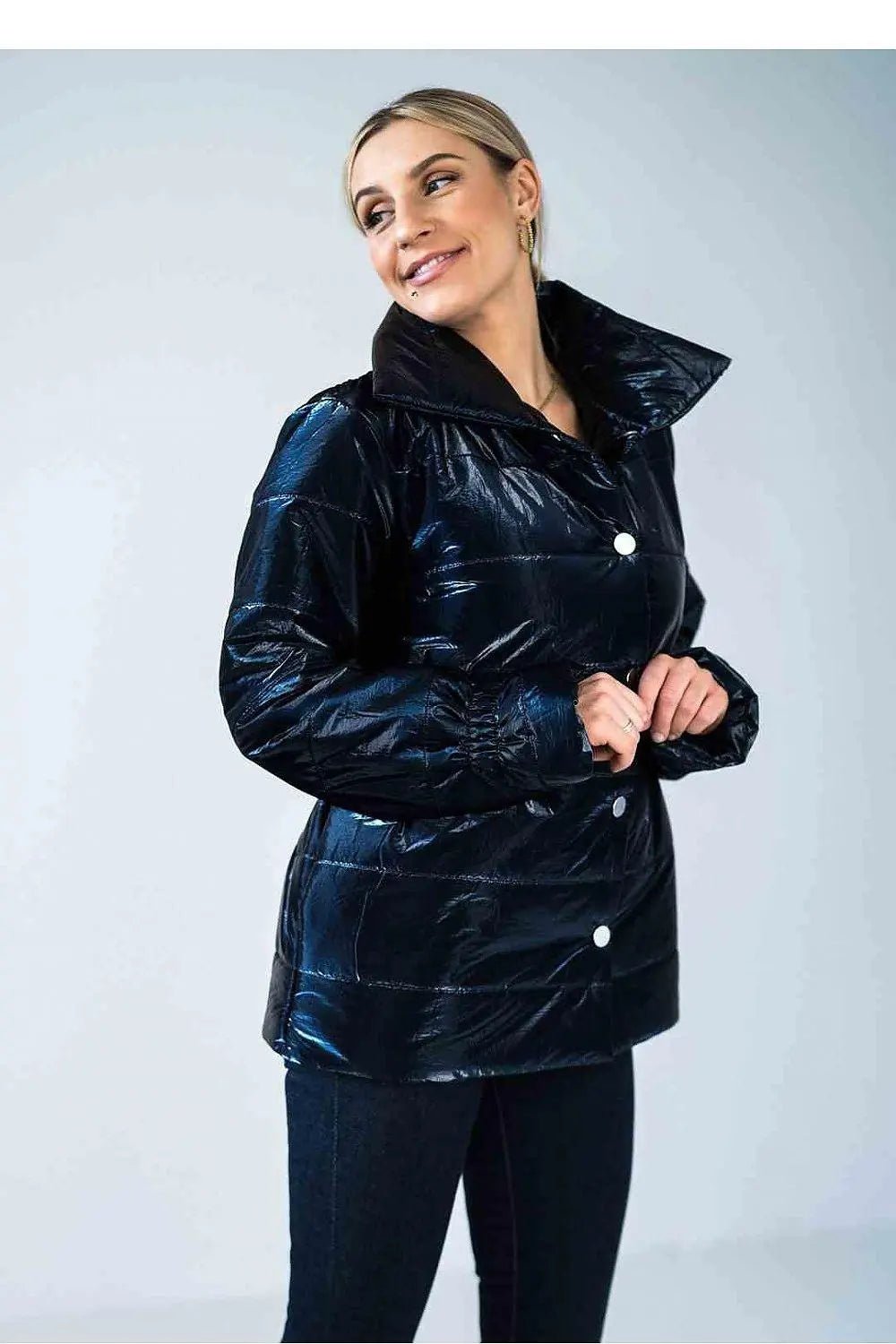 Figl high collar quilted hip-length jacket - Honesty Sales
