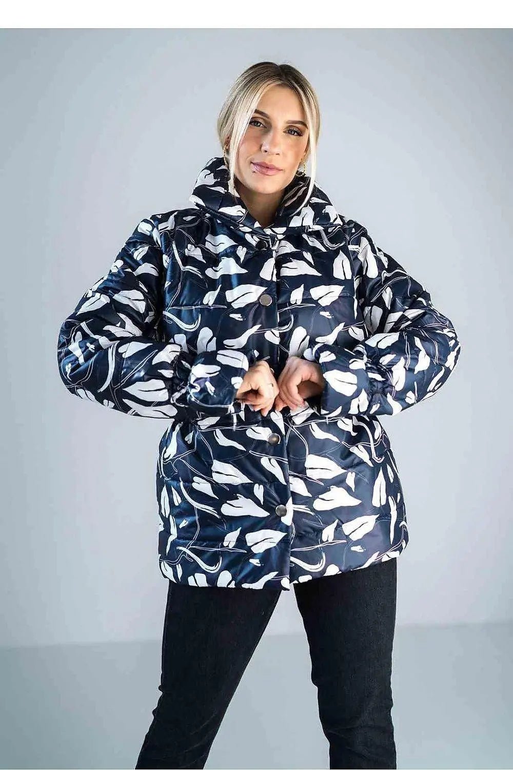 Figl high collar quilted hip-length jacket - Honesty Sales