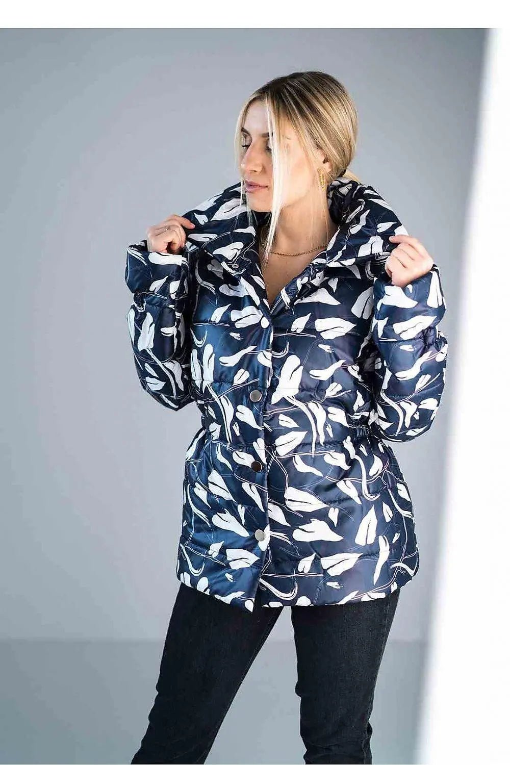 Figl high collar quilted hip-length jacket - Honesty Sales
