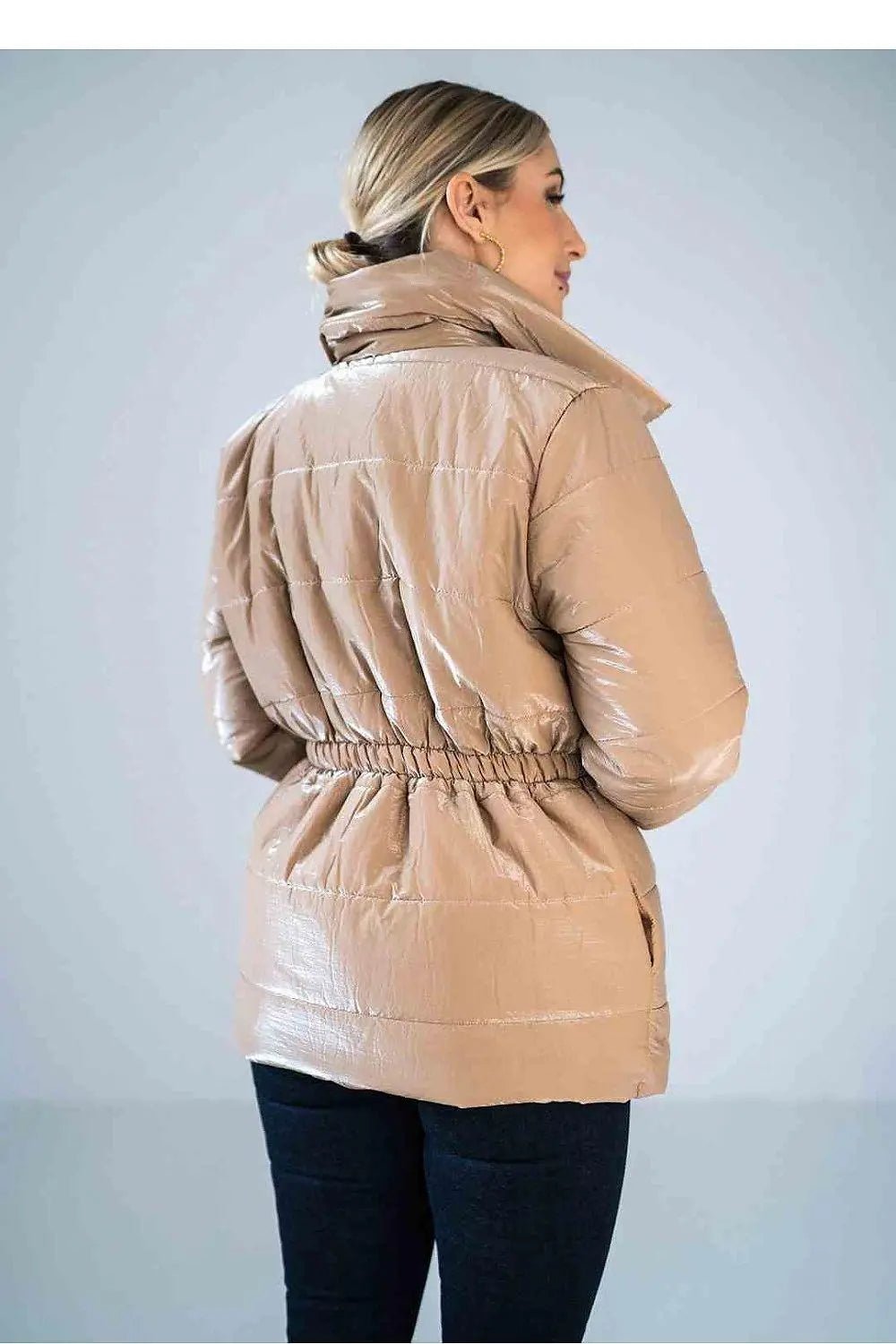 Figl high collar quilted hip-length jacket - Honesty Sales