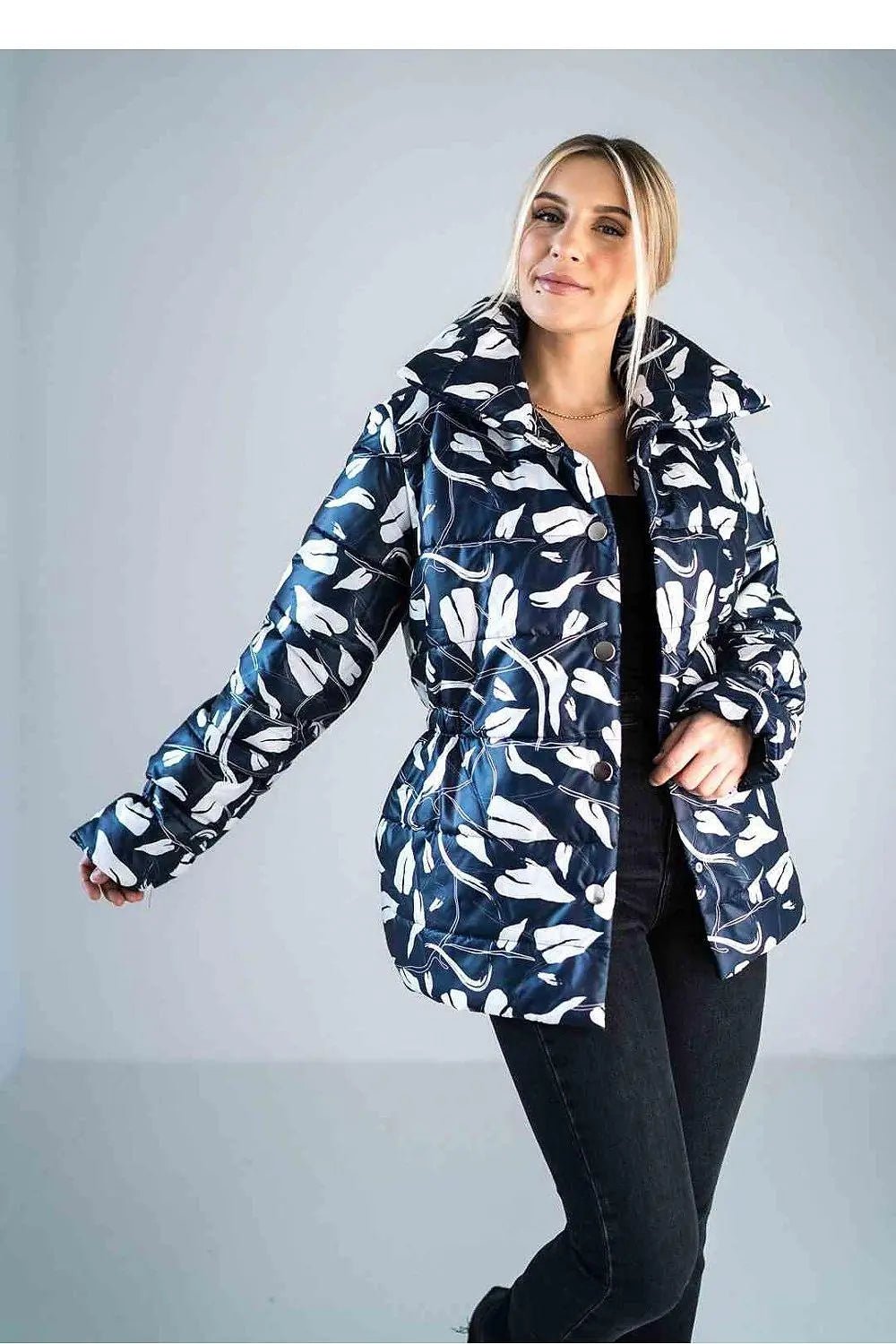 Figl high collar quilted hip-length jacket - Honesty Sales