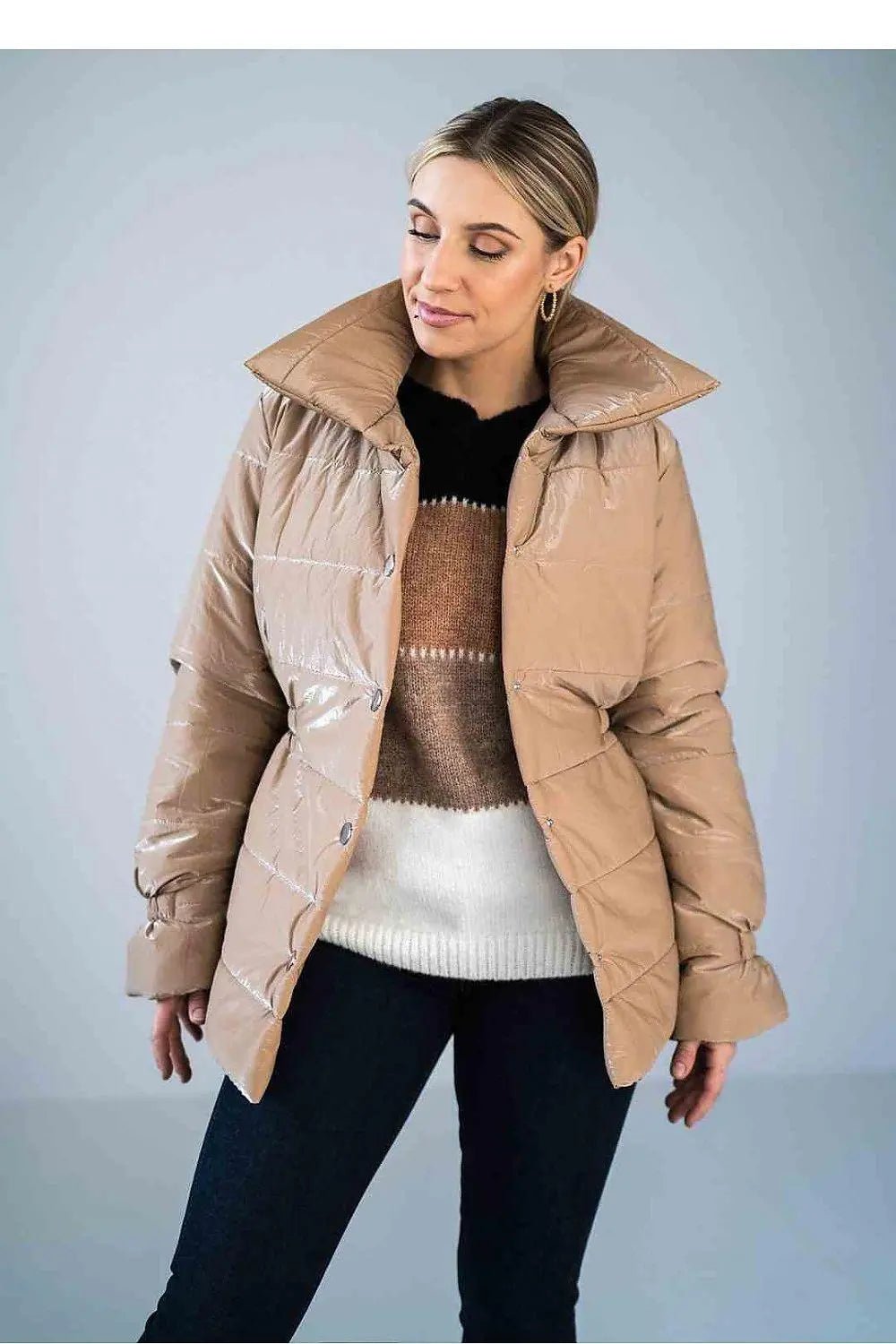 Figl high collar quilted hip-length jacket - Honesty Sales