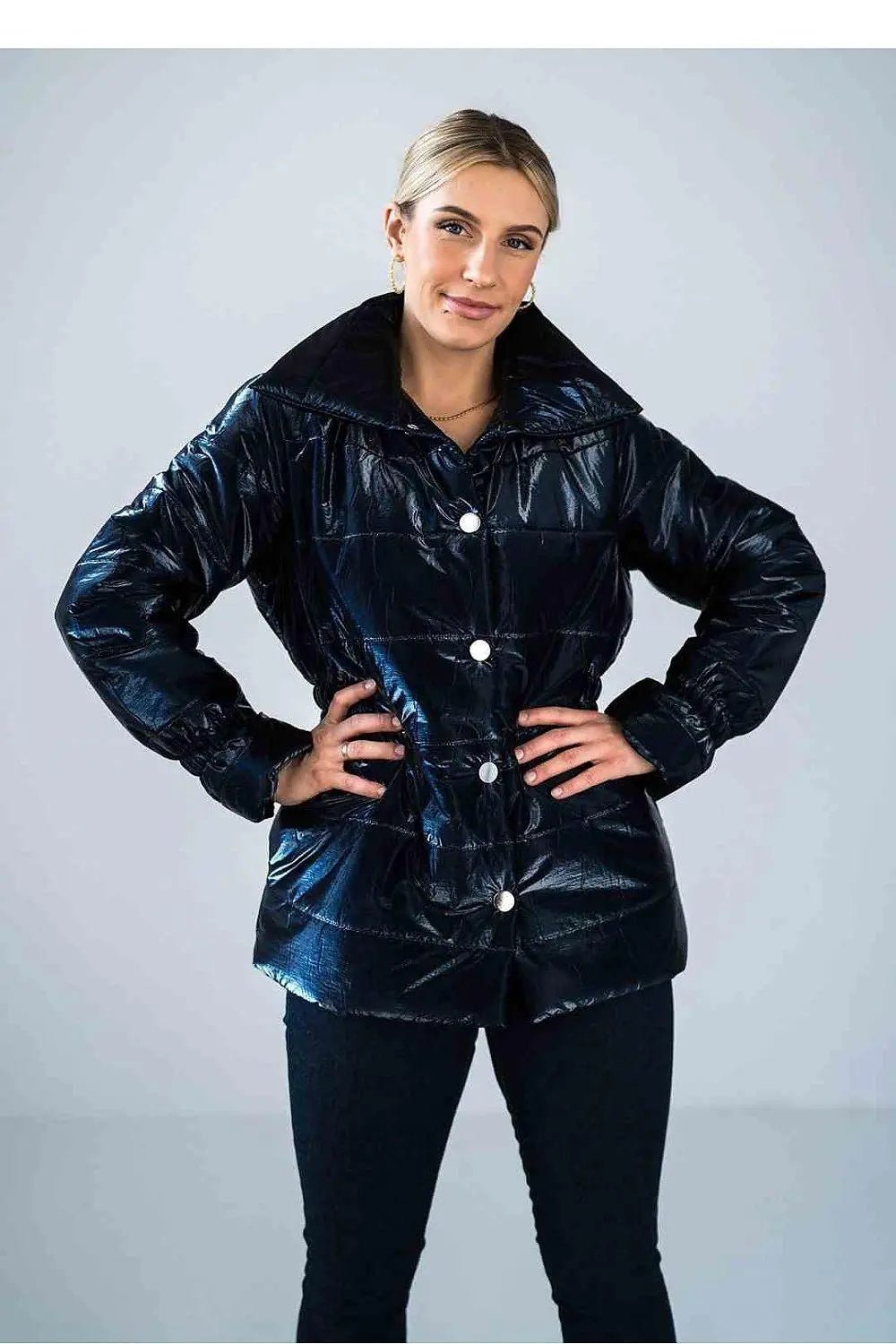Figl high collar quilted hip-length jacket - Honesty Sales