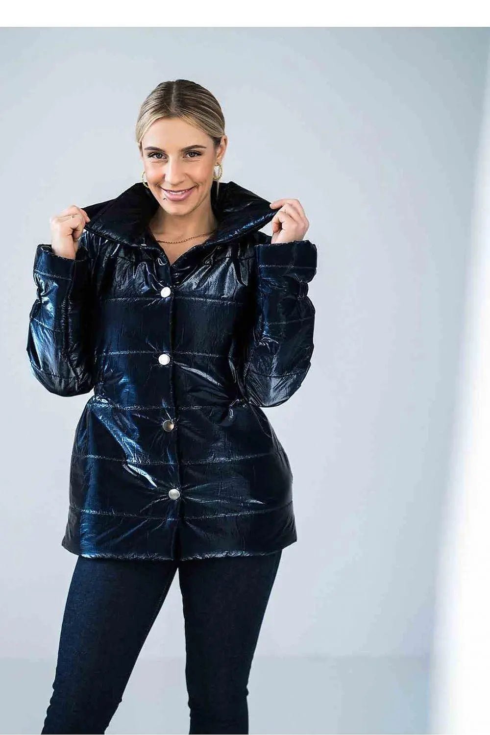 Figl high collar quilted hip-length jacket - Honesty Sales