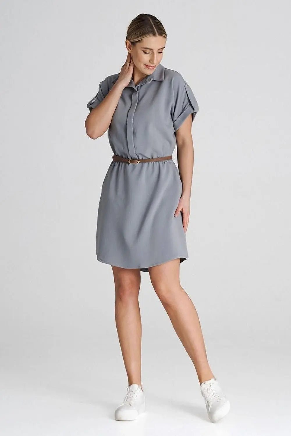 Figl Loose-Fit Daydress with Collar and Short Sleeves - Honesty Sales