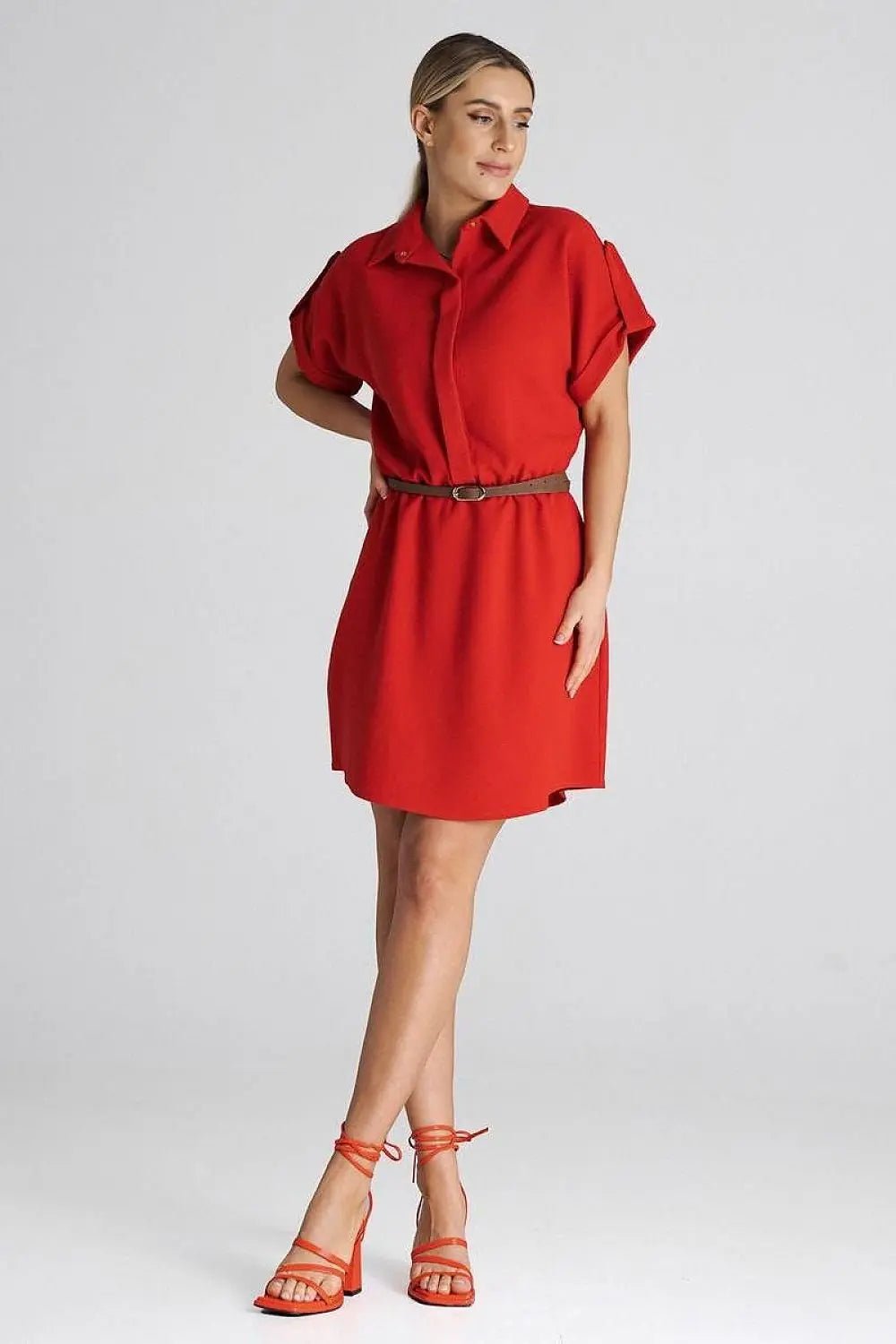 Figl Loose-Fit Daydress with Collar and Short Sleeves - Honesty Sales