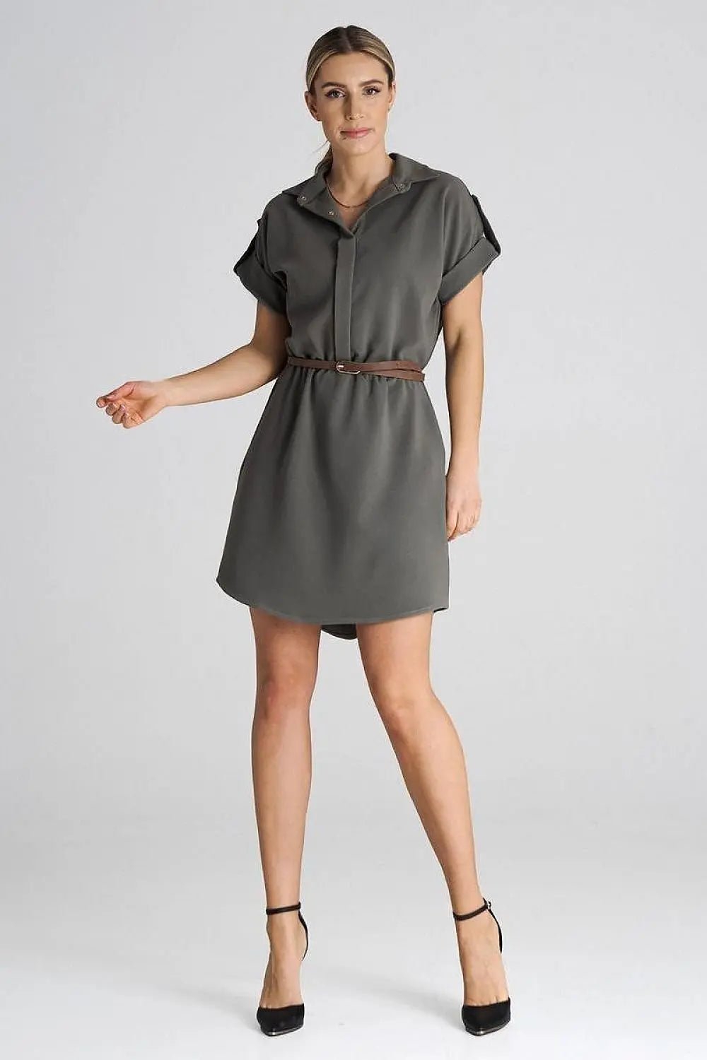 Figl Loose-Fit Daydress with Collar and Short Sleeves - Honesty Sales