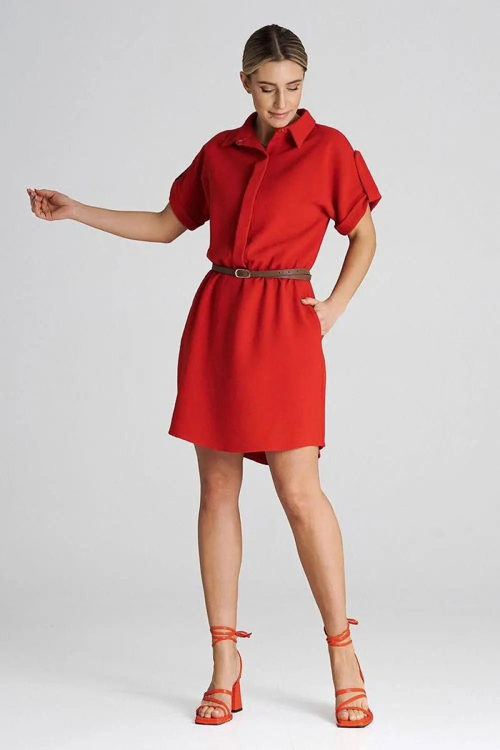 Figl Loose-Fit Daydress with Collar and Short Sleeves - Honesty Sales