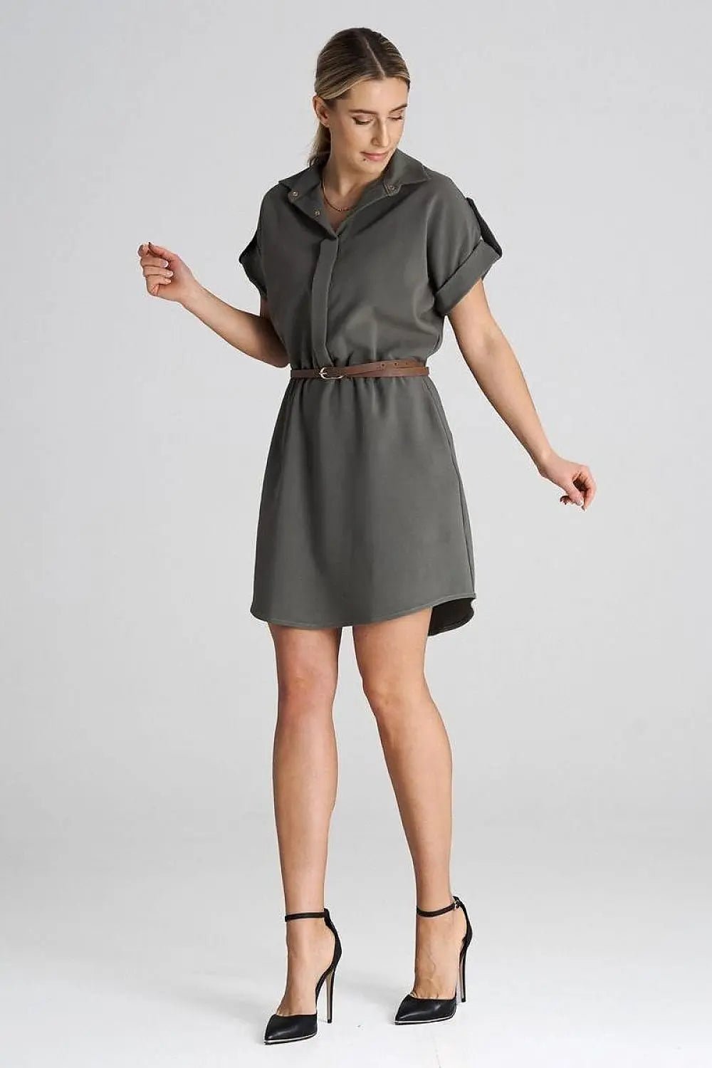 Figl Loose-Fit Daydress with Collar and Short Sleeves - Honesty Sales