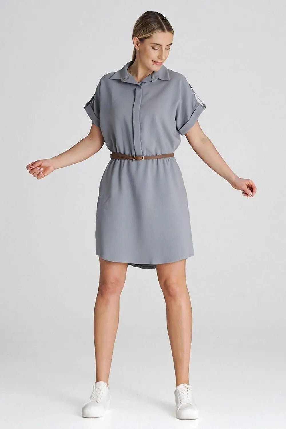 Figl Loose-Fit Daydress with Collar and Short Sleeves - Honesty Sales