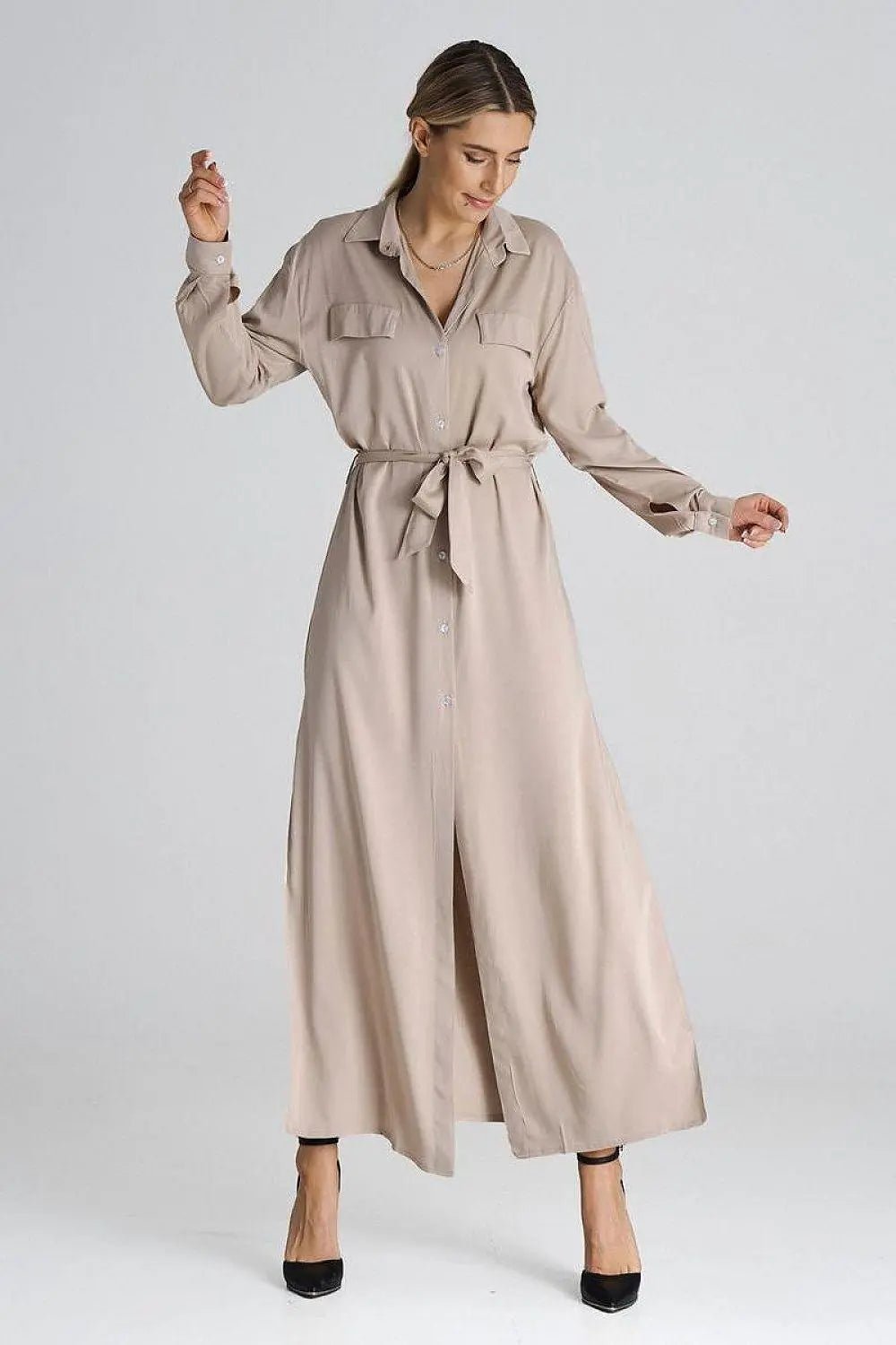 Figl Maxi Shirt Daydress with Collar - Honesty Sales