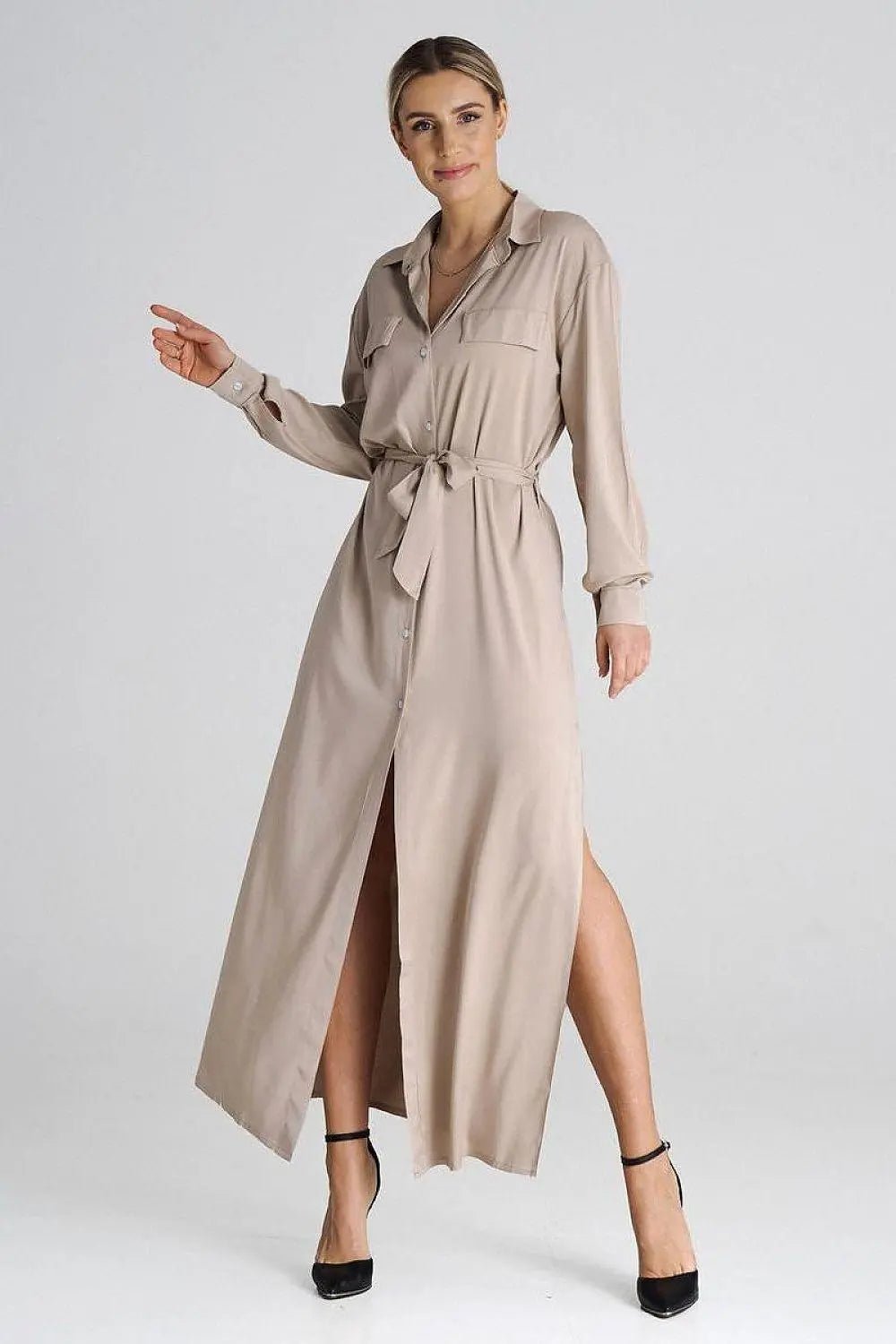 Figl Maxi Shirt Daydress with Collar - Honesty Sales