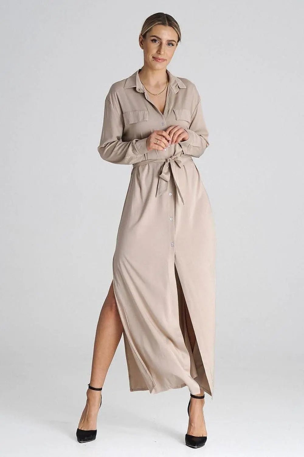 Figl Maxi Shirt Daydress with Collar - Honesty Sales