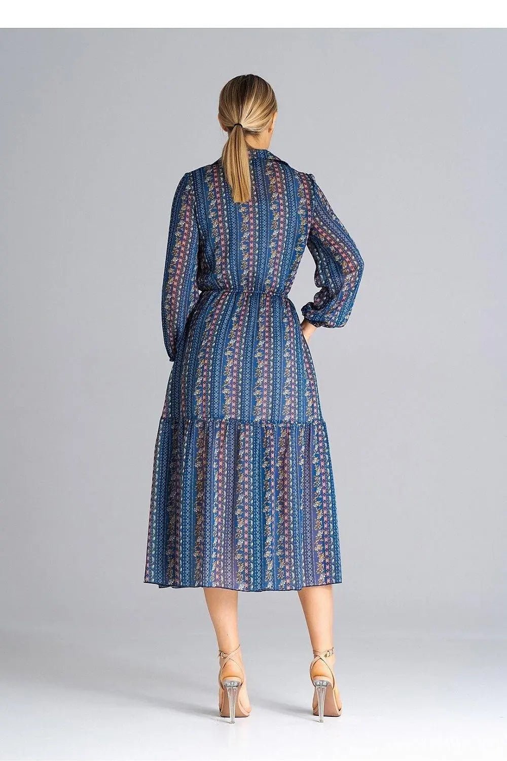 Figl midi length, flared, lined dress - Honesty Sales