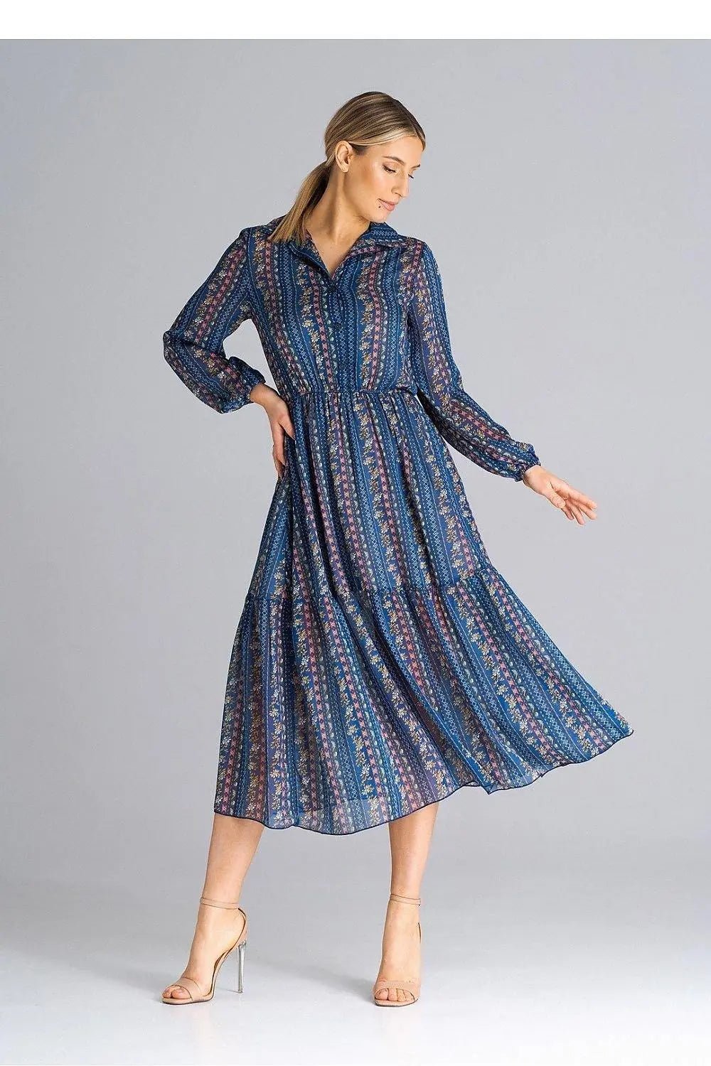 Figl midi length, flared, lined dress - Honesty Sales