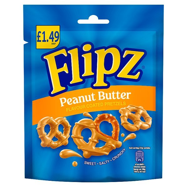 Flipz Peanut Butter Flavour Coated Pretzel Snacks 80g (12 x 80g) - Honesty Sales