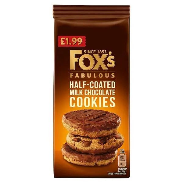 Fox's Fabulous Half-Coated Milk Chocolate Cookies 175g (Case of 8) - Honesty Sales