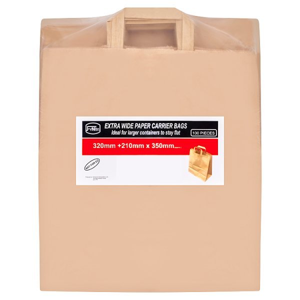 FyNite 100 Extra Wide Paper Carrier Bags Pieces (1 x 100s) - Honesty Sales