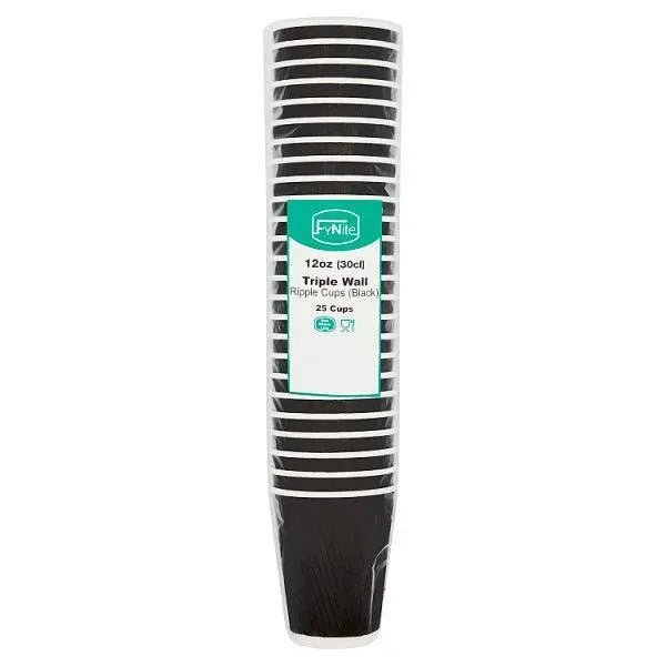FyNite 25 Triple Wall Ripple Cups Black (Case of 20) - Honesty Sales