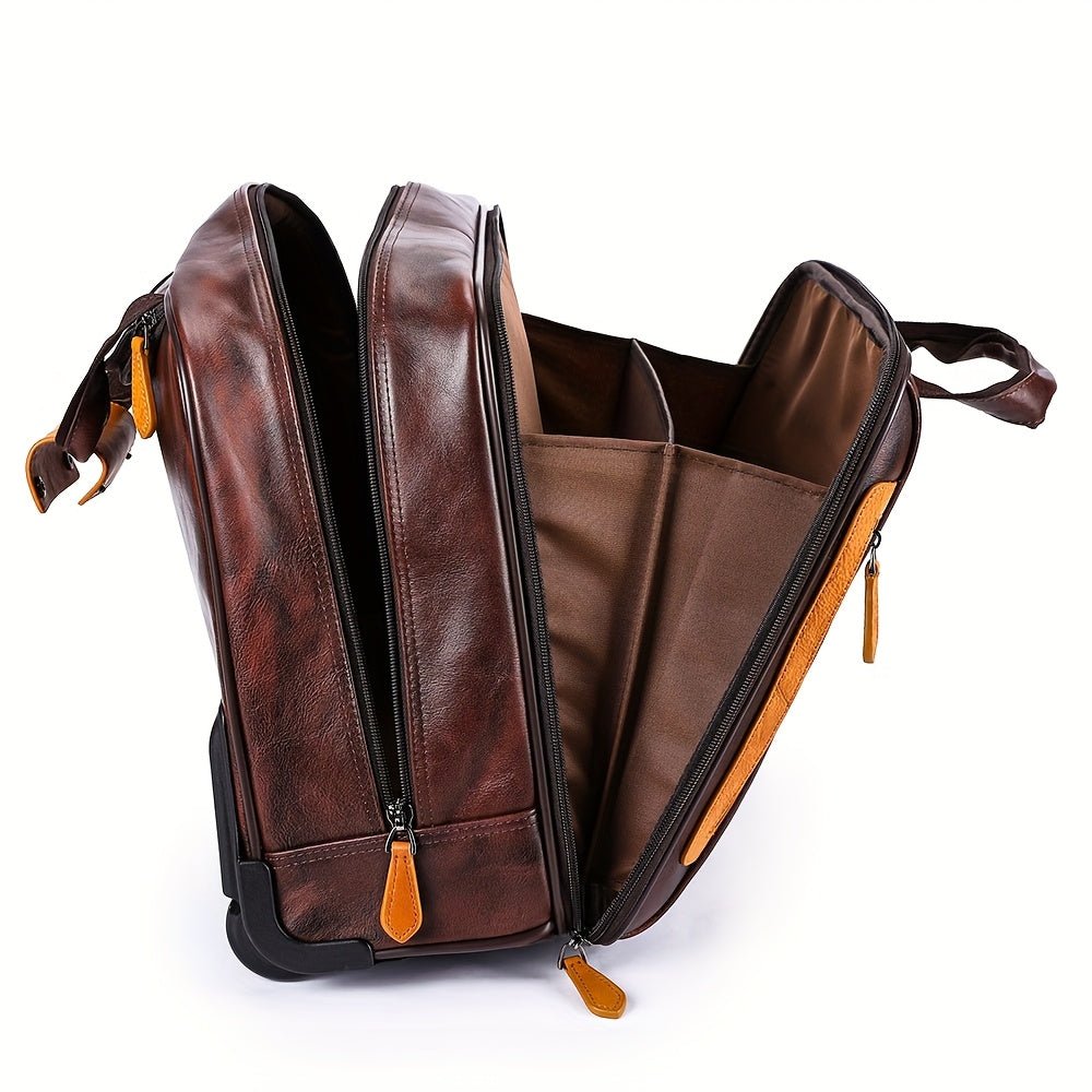 Genuine Leather Mini Carry - On Luggage – 13” Portable Makeup Case with Wheels, Lock & Top Handle - Honesty Sales