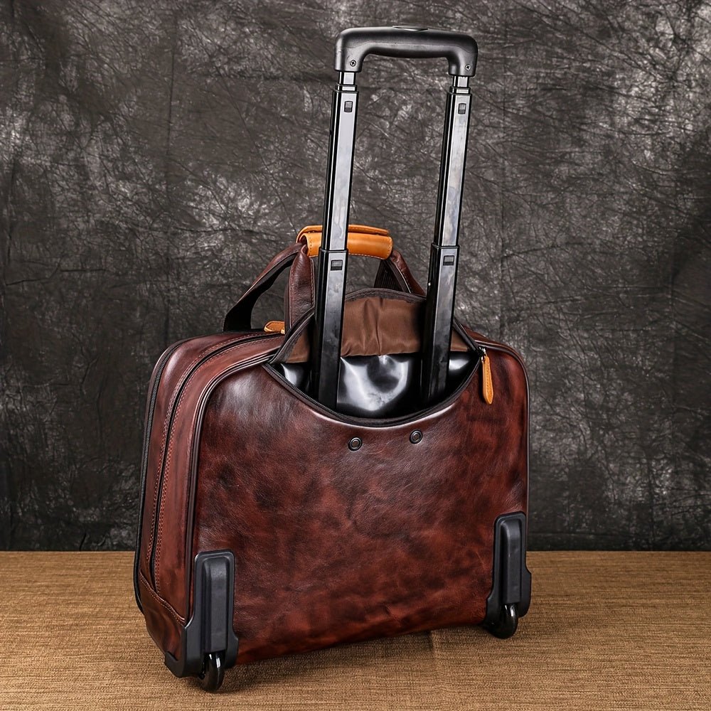 Genuine Leather Mini Carry - On Luggage – 13” Portable Makeup Case with Wheels, Lock & Top Handle - Honesty Sales