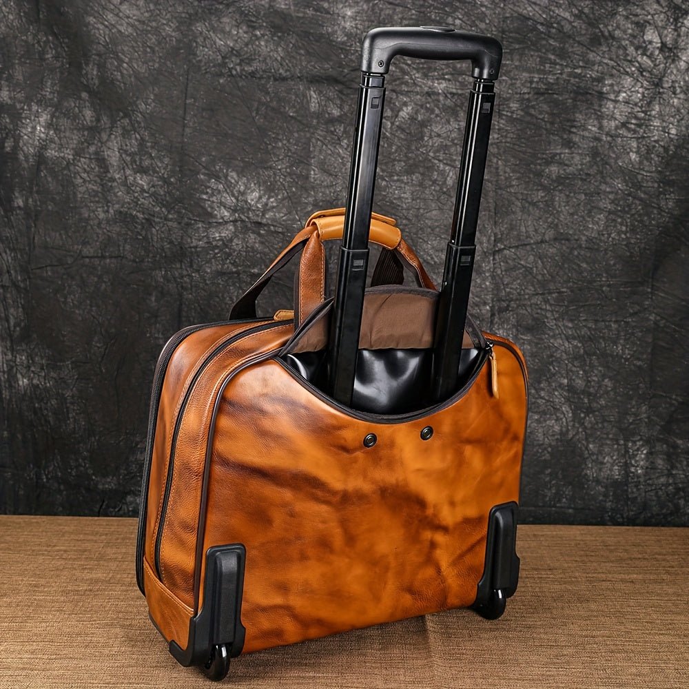 Genuine Leather Mini Carry - On Luggage – 13” Portable Makeup Case with Wheels, Lock & Top Handle - Honesty Sales