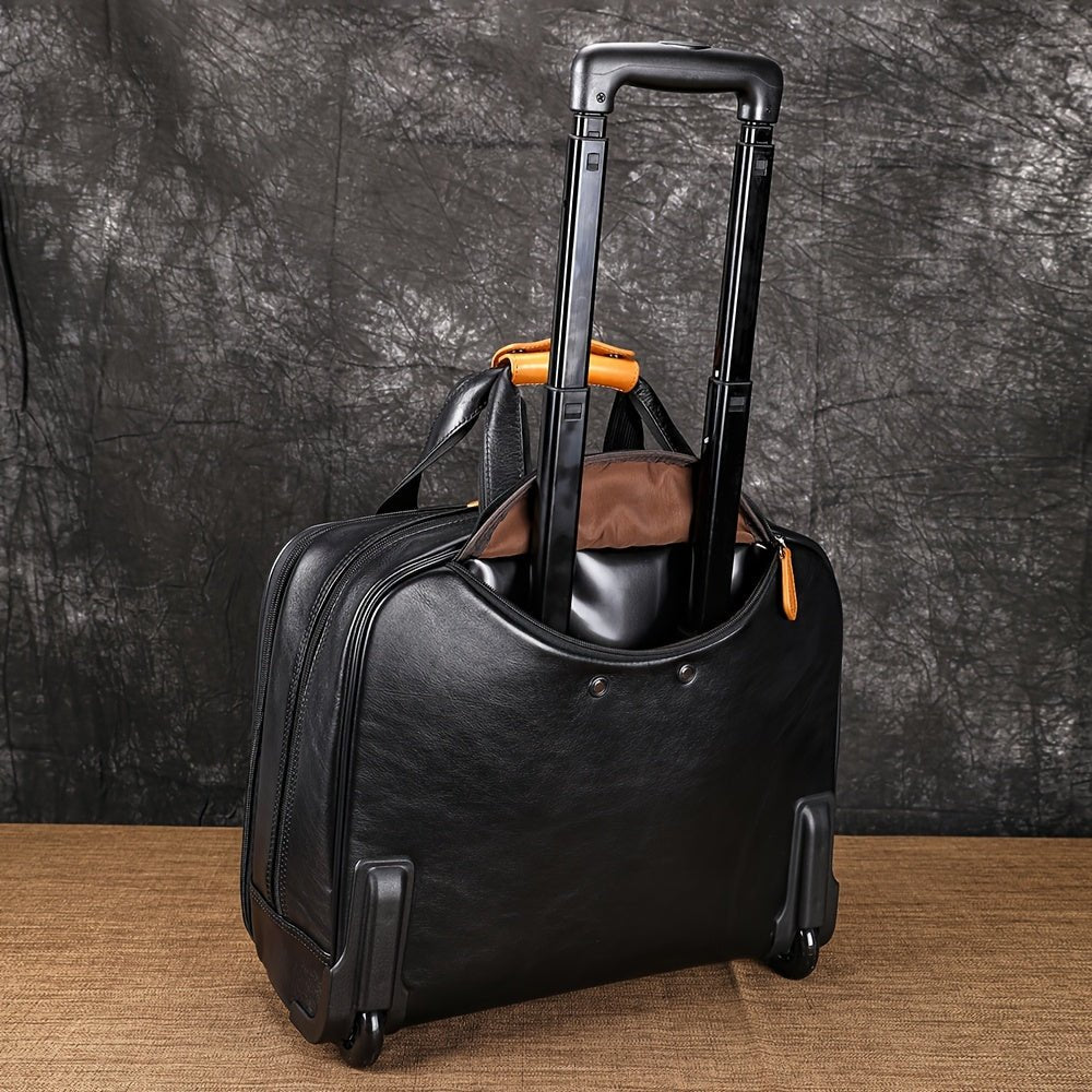 Genuine Leather Mini Carry - On Luggage – 13” Portable Makeup Case with Wheels, Lock & Top Handle - Honesty Sales