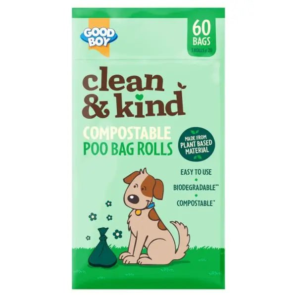 Good Boy 60 Clean & Kind Compostable Poo Bag Rolls (Case of 12) - Honesty Sales