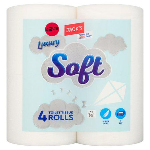 Jack's 4 Luxury Soft Toilet Tissue Rolls (Case of 10) - Honesty Sales U.K