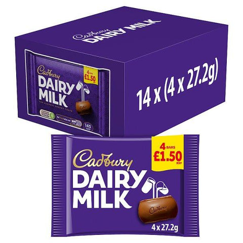 Cadbury Dairy Milk Chocolate Bar 4 Pack 108.8g (Case of 14) - Honesty Sales U.K