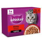 WHISKAS 1+ MEATY Meals Wet Cat Food Pouches in Gravy 12 x 85g (Case of 4) - Honesty Sales
