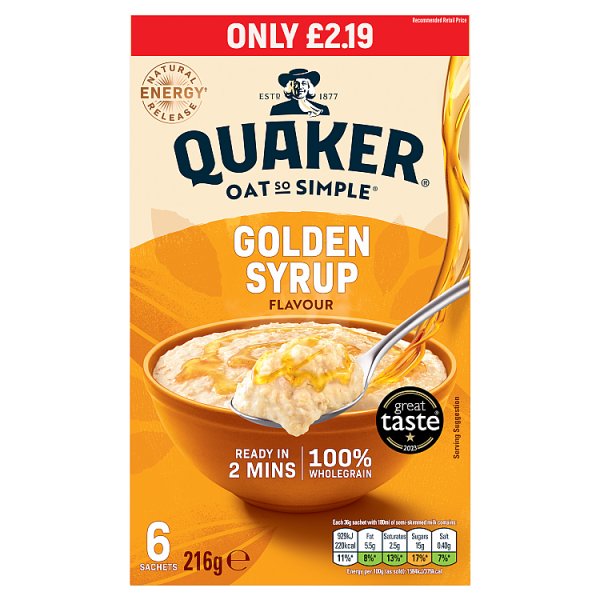 Quaker Oat So Simple Golden Syrup Porridge Sachets RRP (Case of 8) - Honesty Sales