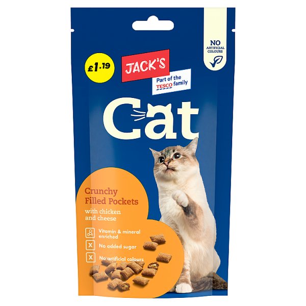 Jack's Cat Crunchy Filled Pockets with Chicken and Cheese 60g (Case of 10) - Honesty Sales