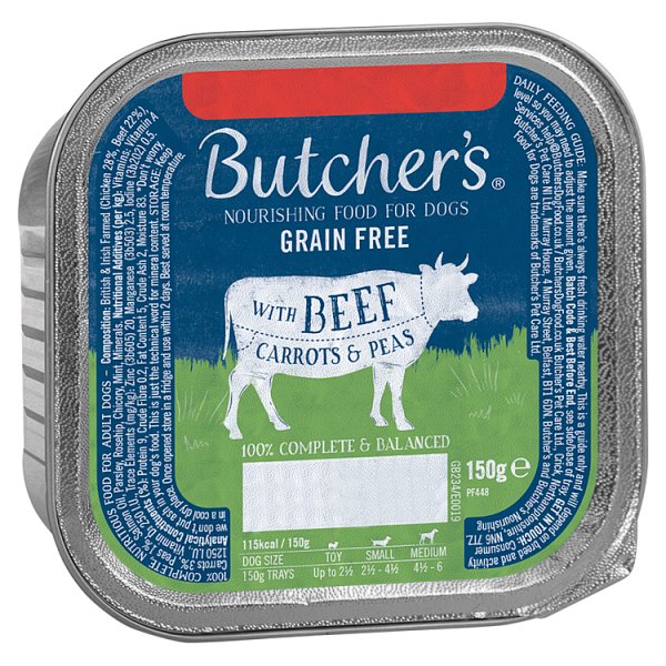 Butcher's Nourishing Food for Dogs with Beef Carrots & Peas 150g (Case of 12) - Honesty Sales