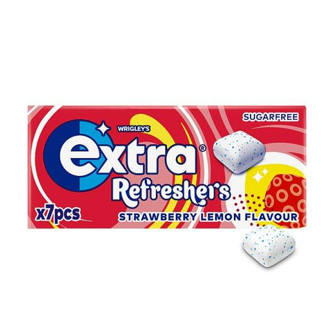 Extra Refreshers Strawberry Lemon Sugarfree Chewing Gum Handy Box 7 Pieces (Case of 16) - Honesty Sales U.K